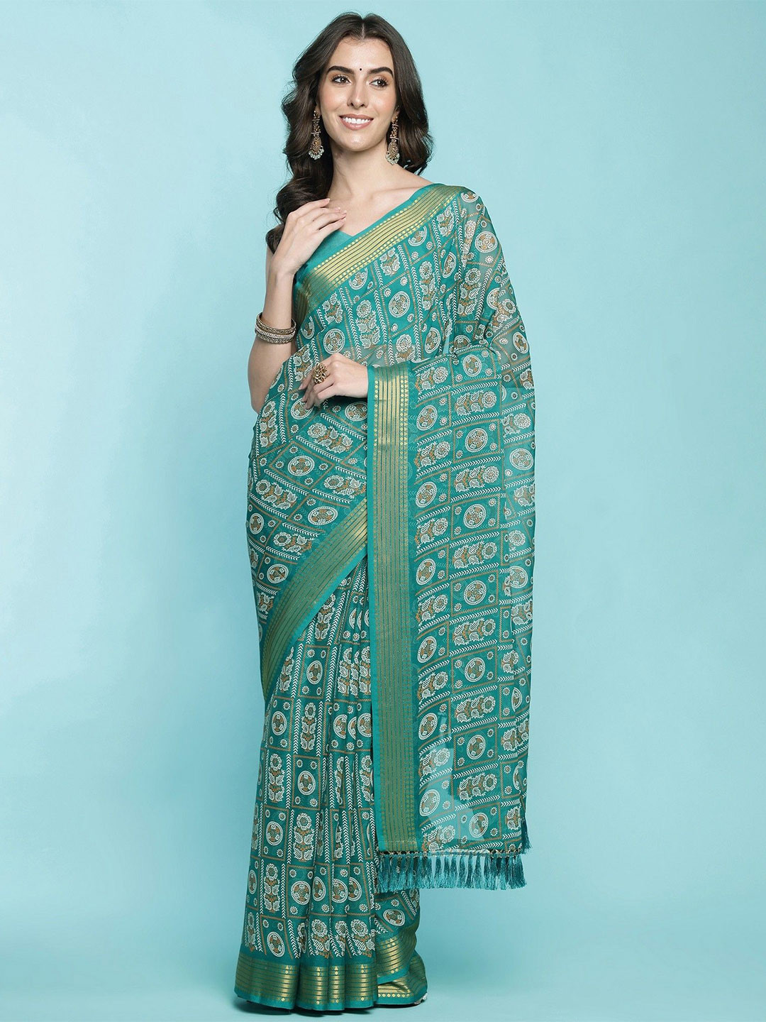 

DIVASTRI Ethnic Motifs Printed Saree, Teal