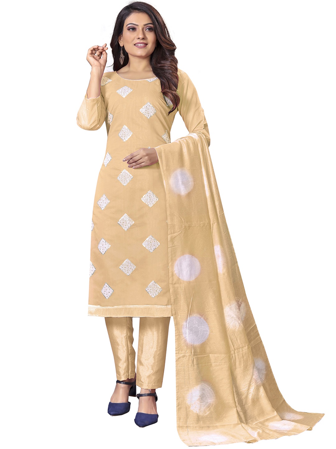 

Maroosh Embroidered Unstitched Dress Material, Beige