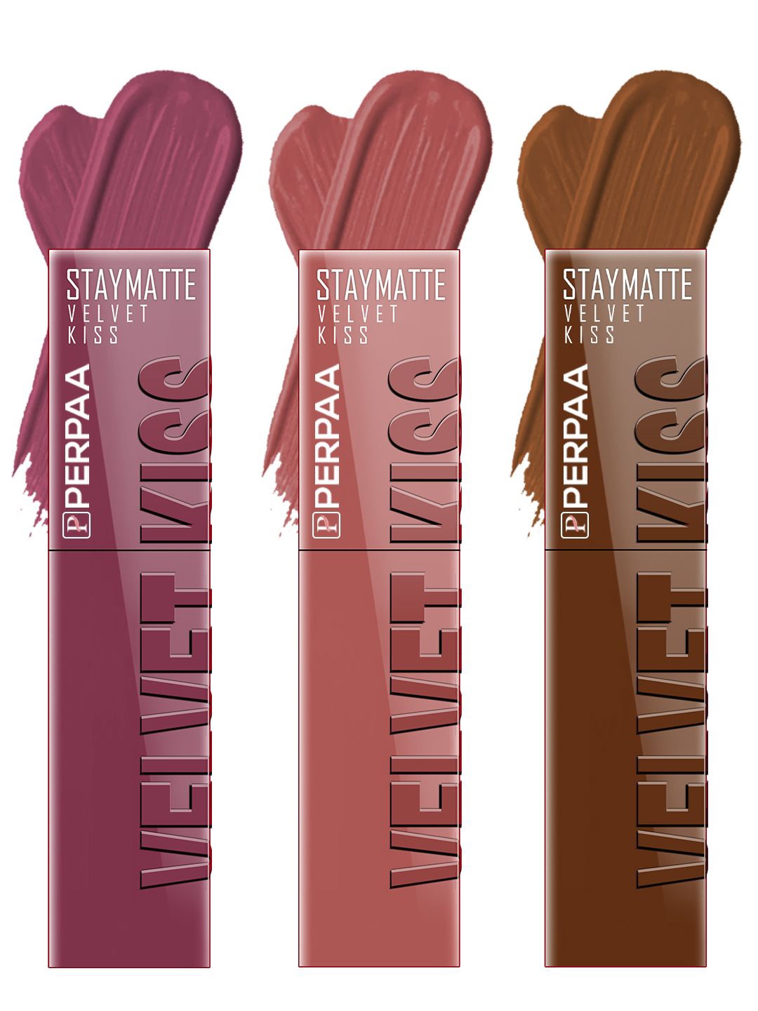 

PERPAA Set Of 3 Velvet Kiss Waterproof Matte Liquid Lipstick- 3.5 ml- Shade- 04-05-11, Brown