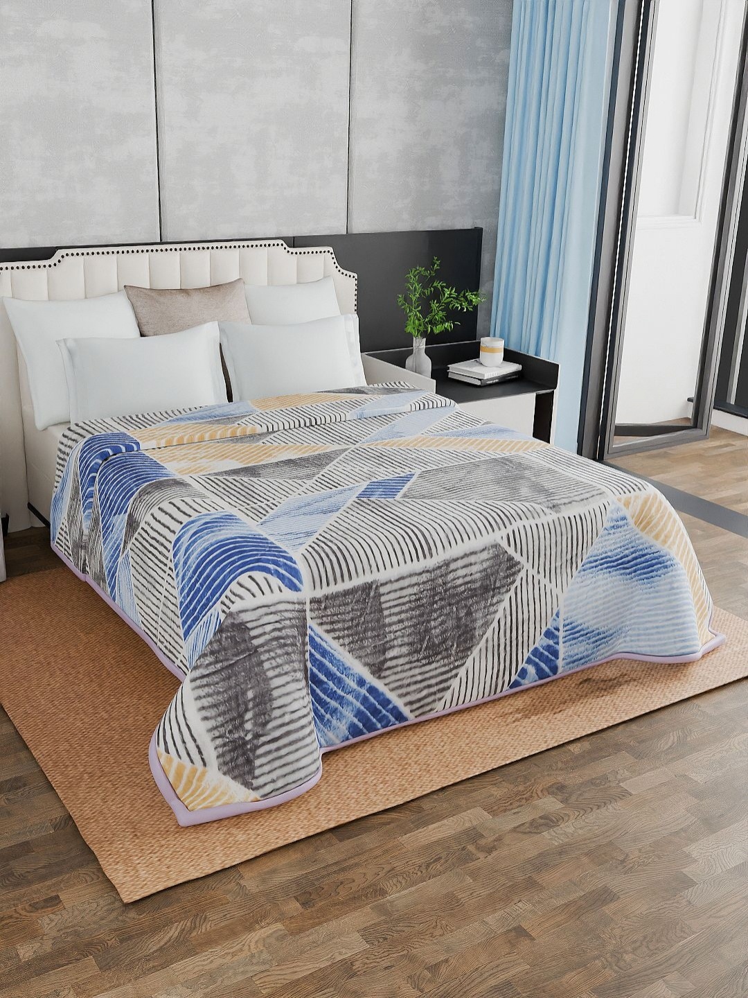 

Signature Albela Blue & White Striped Mink Mild Winter 500 GSM Double Bed Blanket