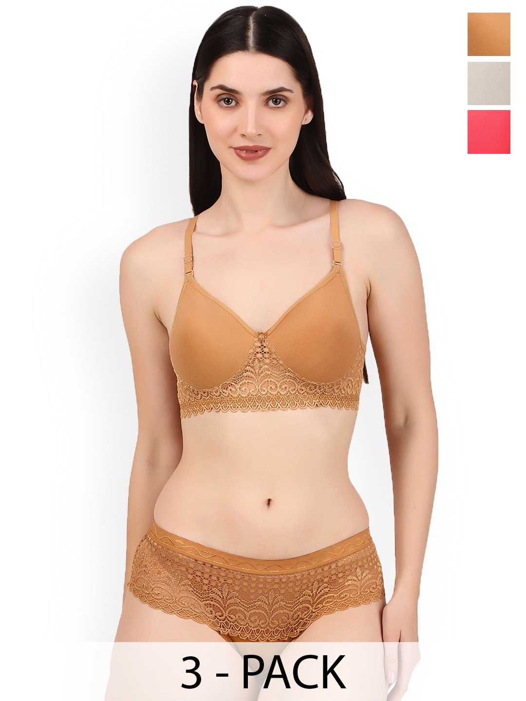 

Piylu Women Pack Of 3 Lightly-Padded Lingerie Set Set-Chandni-CB3-28, Brown