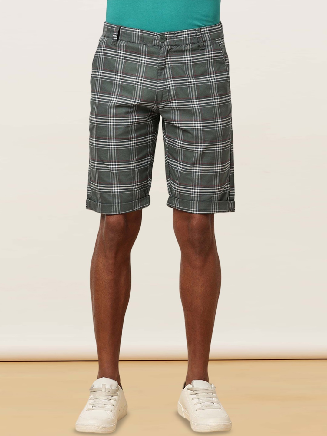 

beevee Men Checked Technology Shorts, Olive