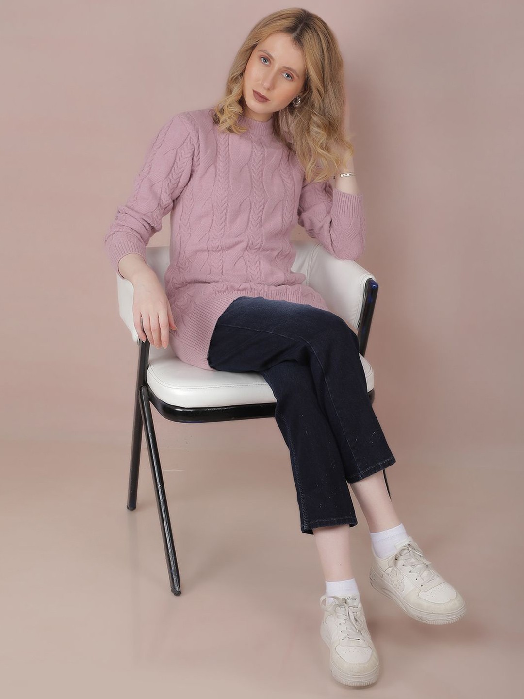 

Crimsoune Club Women Cable Knit Longline Pullover, Purple