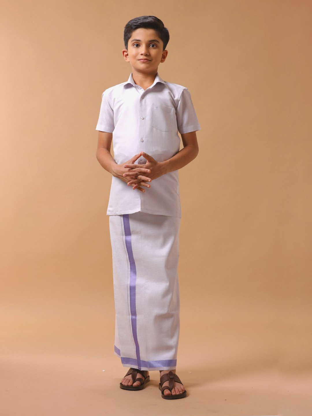 

Ramraj Boys Pure cotton Shirt with Veshti, Lavender