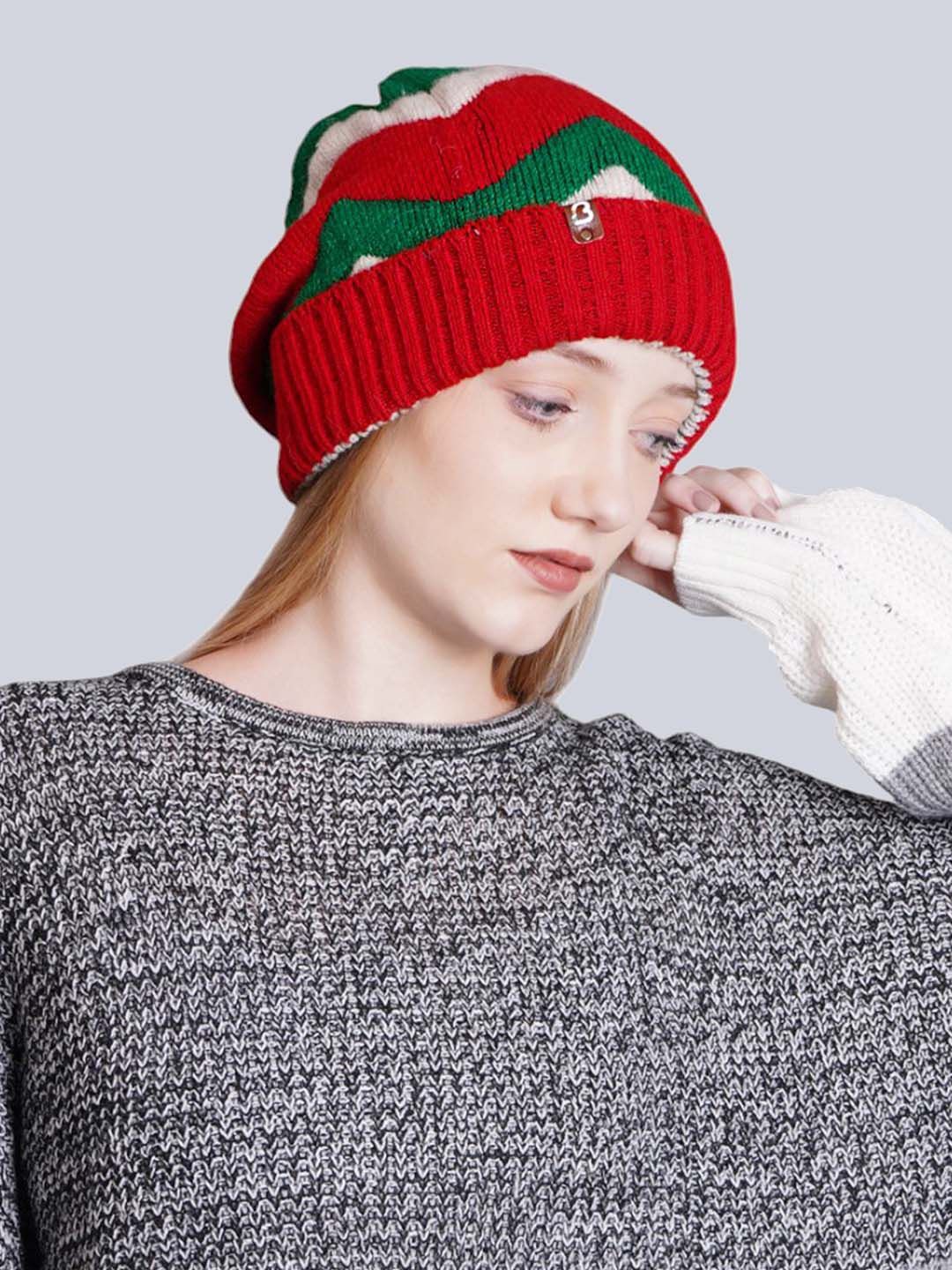 

Bharatasya Unisex Self Design Casual Beanie, Red