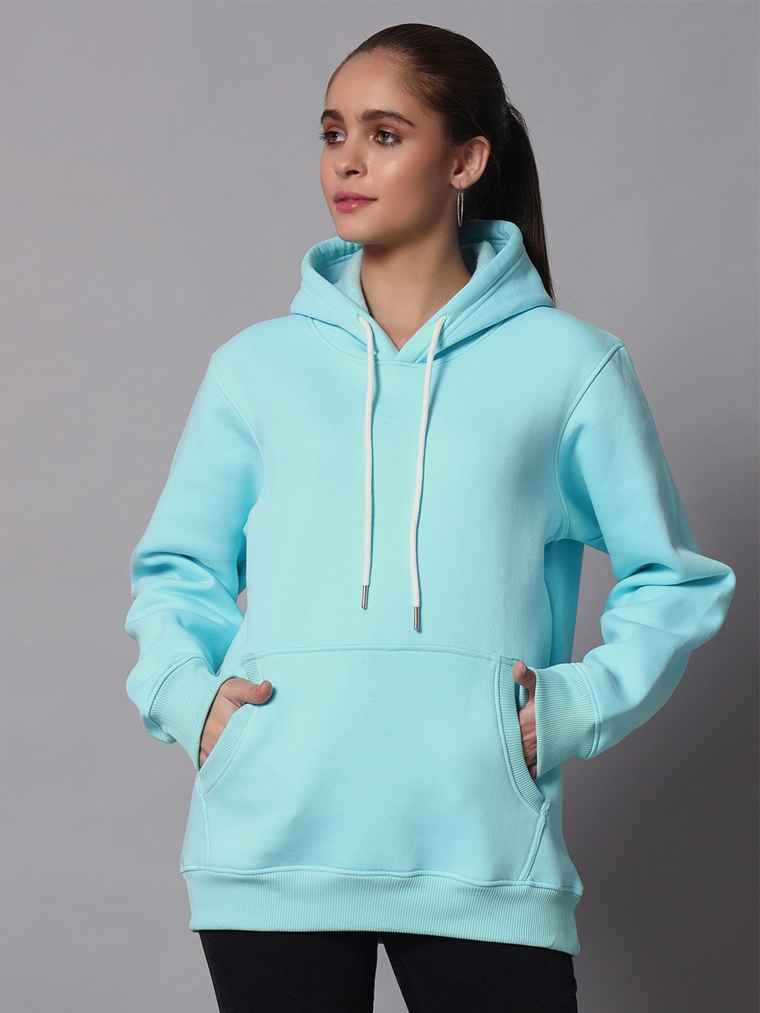 

Obaan Women Hooded Pullover Sweatshirt, Turquoise blue