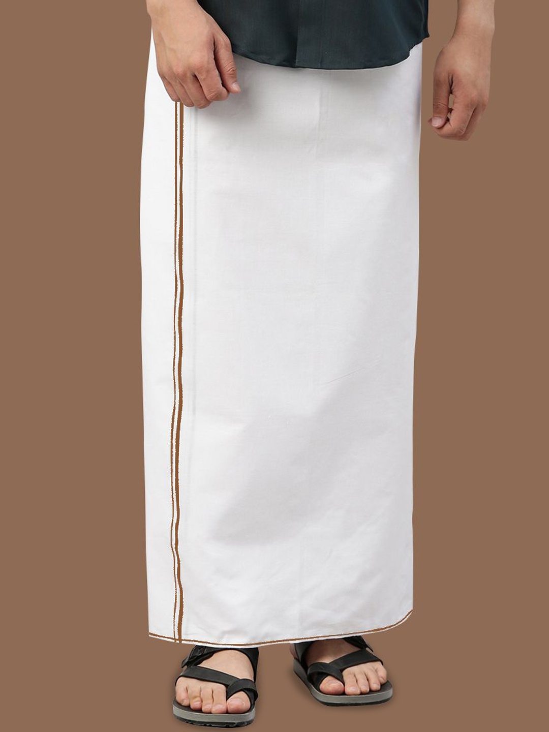 

WHITE HEART Men Solid Pure Cotton Small Border Single Layer Dhoti