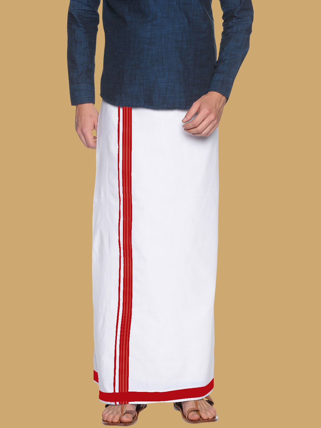 

WHITE HEART Men Pure Cotton Double Layer Dhoti with Coloured Border