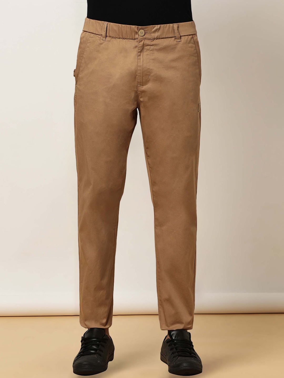 

beevee Men Classic Regular Fit Mid-Rise Cotton Trousers, Khaki