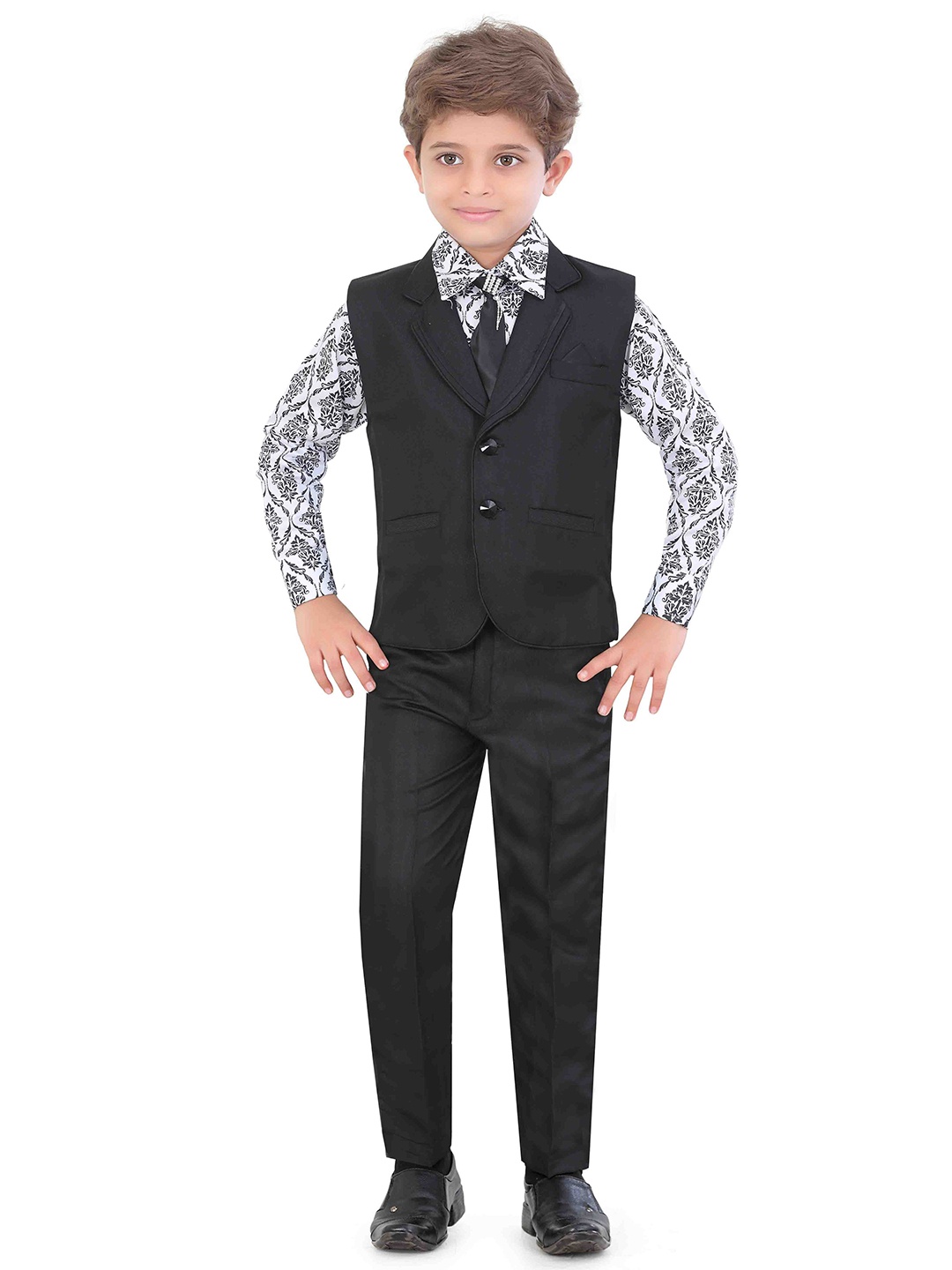 

BAESD Boys Single-Breasted Notched Lapel Collar 3-Piece Suit, Black