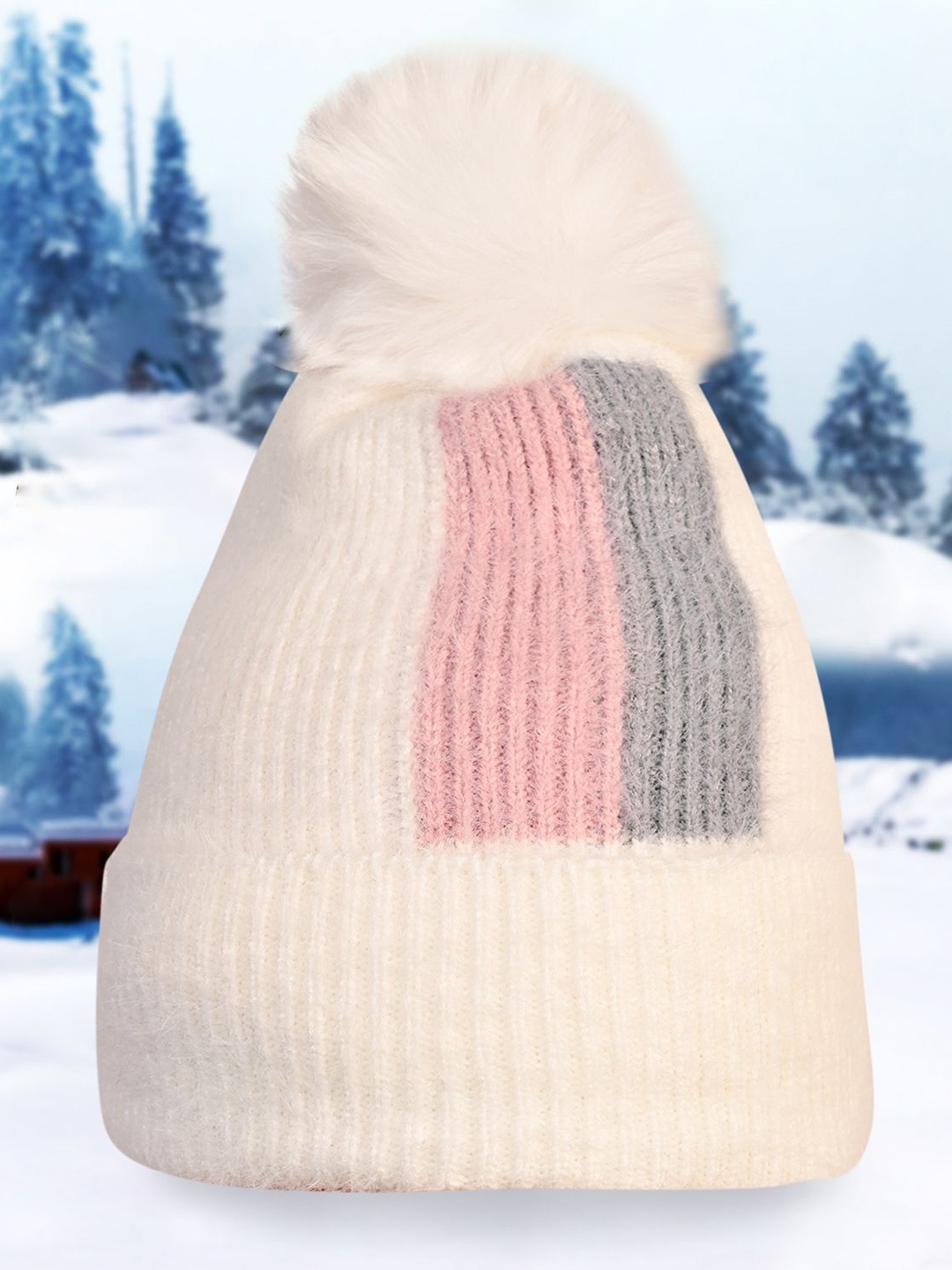 

LOOM LEGACY Women Winter Woollen Beanie Cap, White