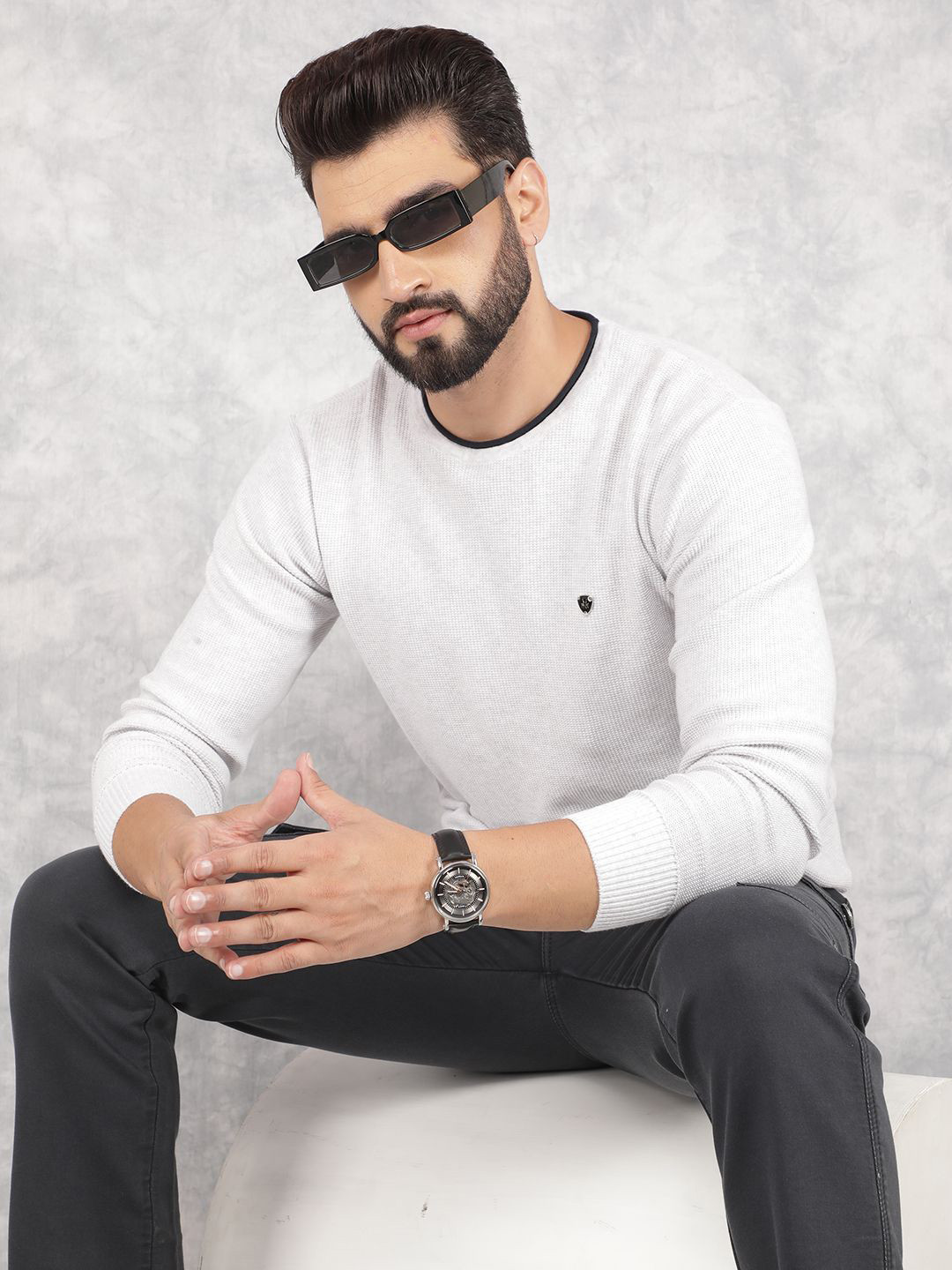 

Crimsoune Club Men Round Neck Cotton Pullover, White