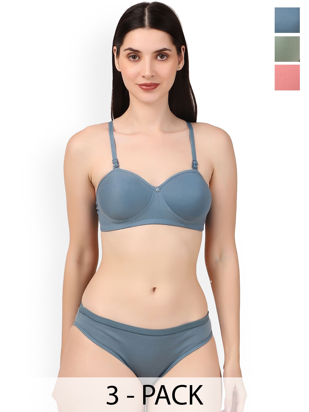 

Piylu Women Pack Of 3 Lightly-Padded Lingerie Sets Set-Muskan-CB3-32, Pink