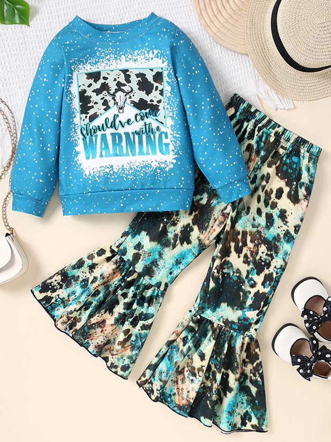 

INCLUD Girls Printed Round Neck Long Sleeves Sweatshirt With Trouser, Blue