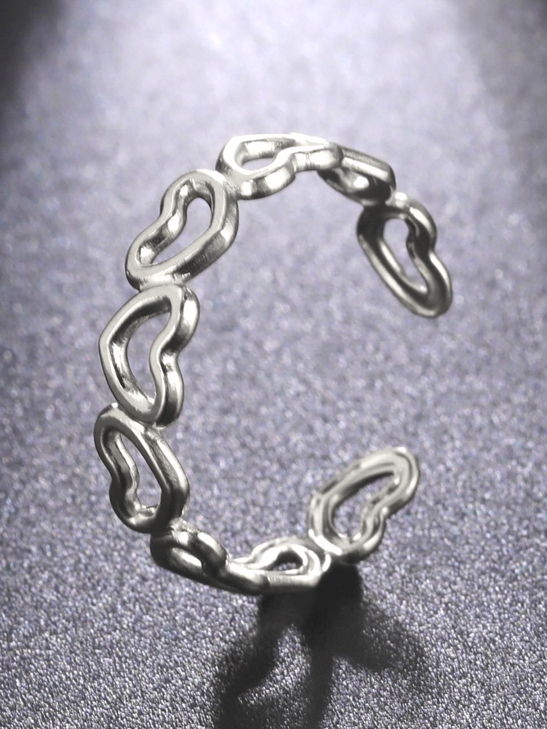 

MYKI Silver-Plated Stainless Steel Heart Shaped Adjustable Finger Ring