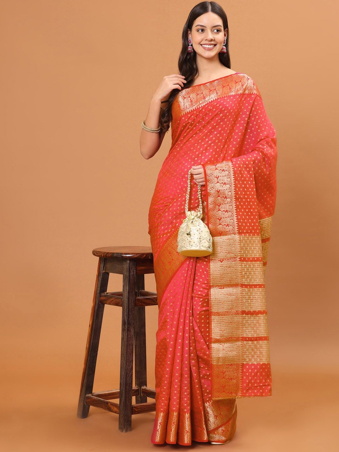 

Meena Bazaar Floral Art Silk Saree, Red