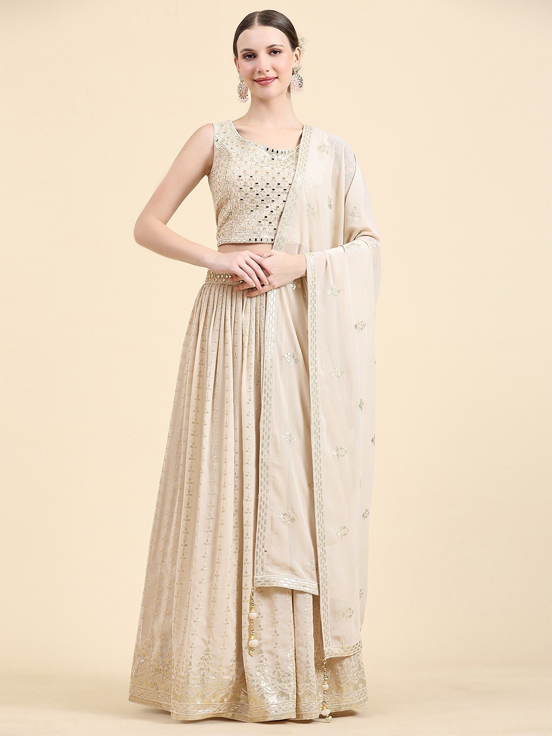 

VANAKARA Embellished Ready to Wear Lehenga & Blouse With Dupatta, Cream