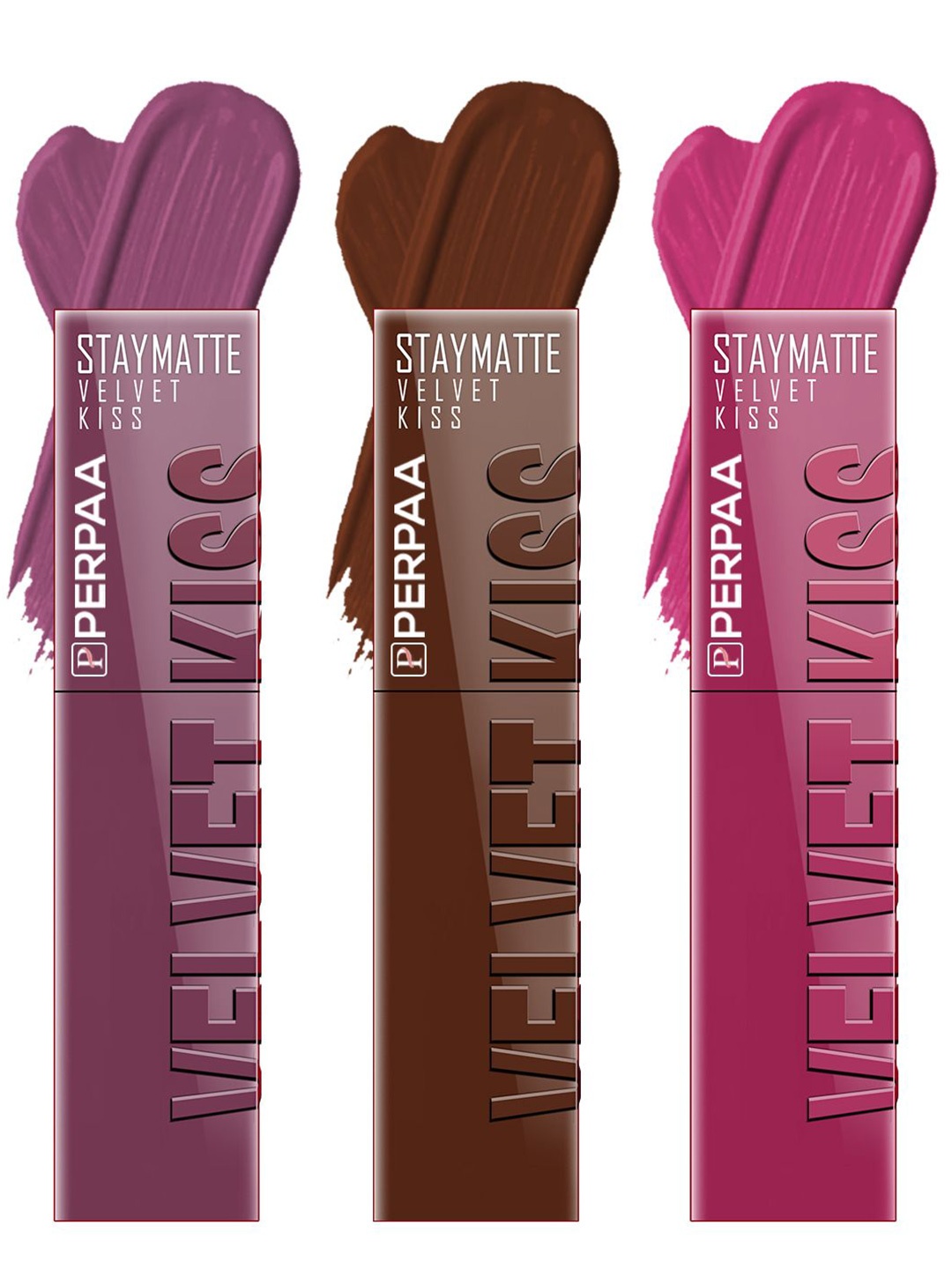 

PERPAA Set of 3 Velvet Kiss Waterproof Matte Liquid Lipstick -3.5 ml Each -Shades 06-07-08, Mauve