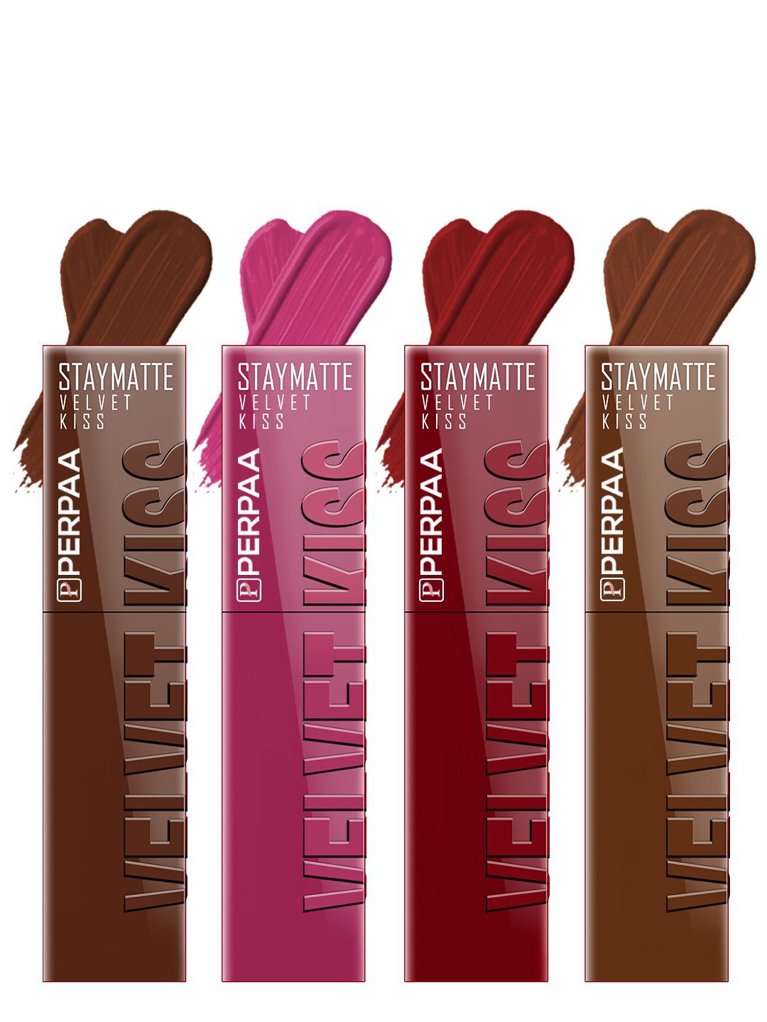 

PERPAA Set Of 4 Velvet Kiss Waterproof Liquid Lipstick - 3.5 ml Each - Shades - 7-8-9-11, Brown