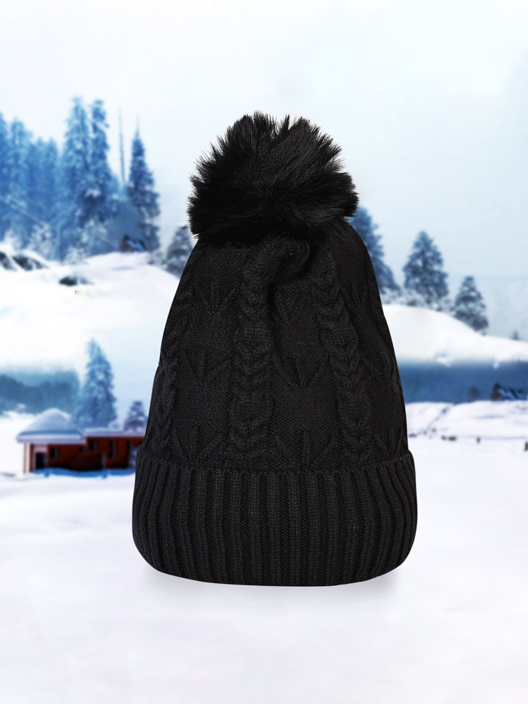 

LOOM LEGACY Women Embroidered Beanie Cap, Black