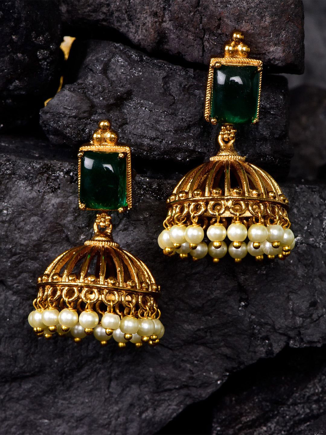 

SHARLEEZ Dome Shaped Jhumkas Earrings, Green