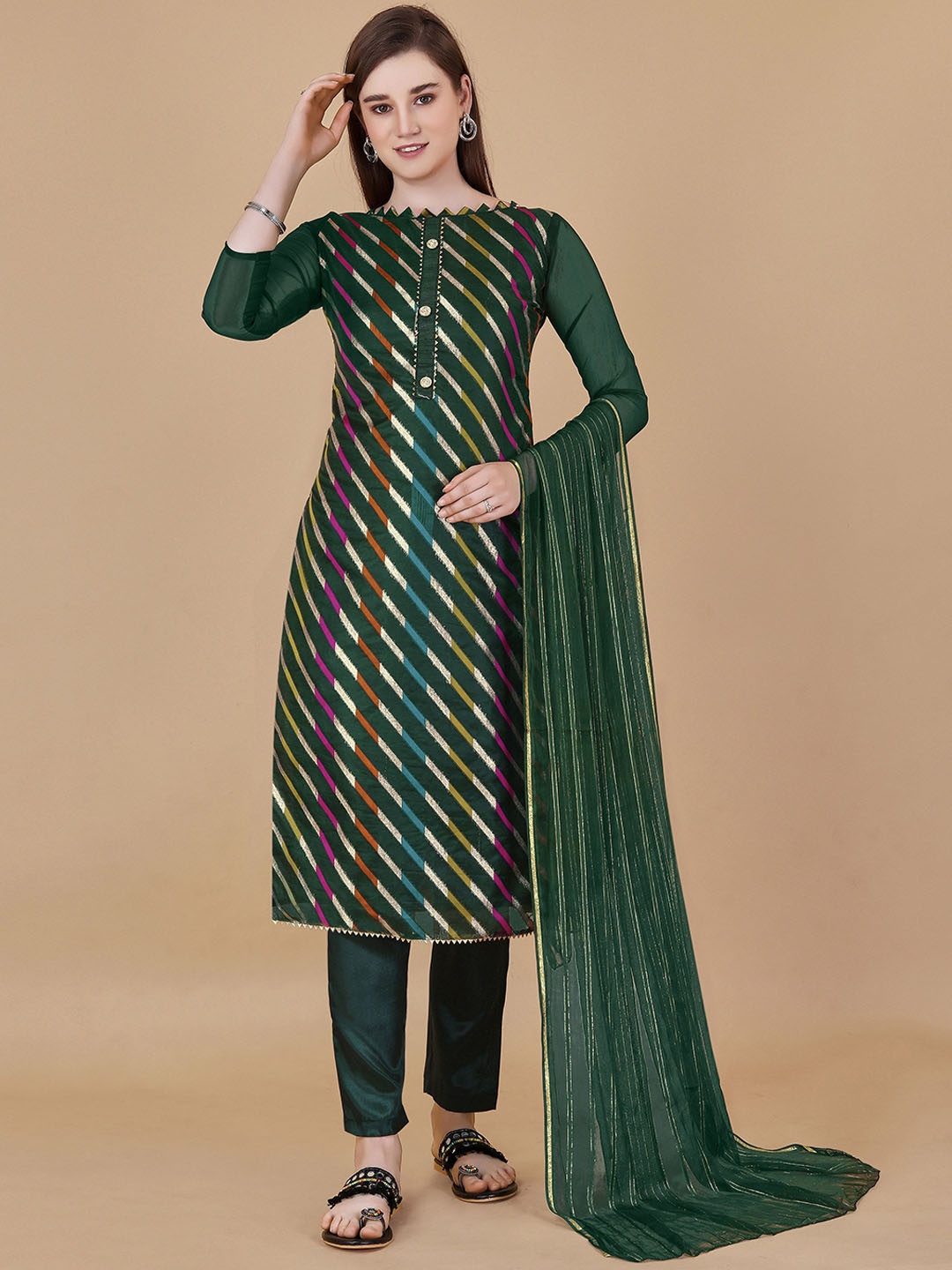

Maroosh Embellished Organza Unstitched Dress Material, Green