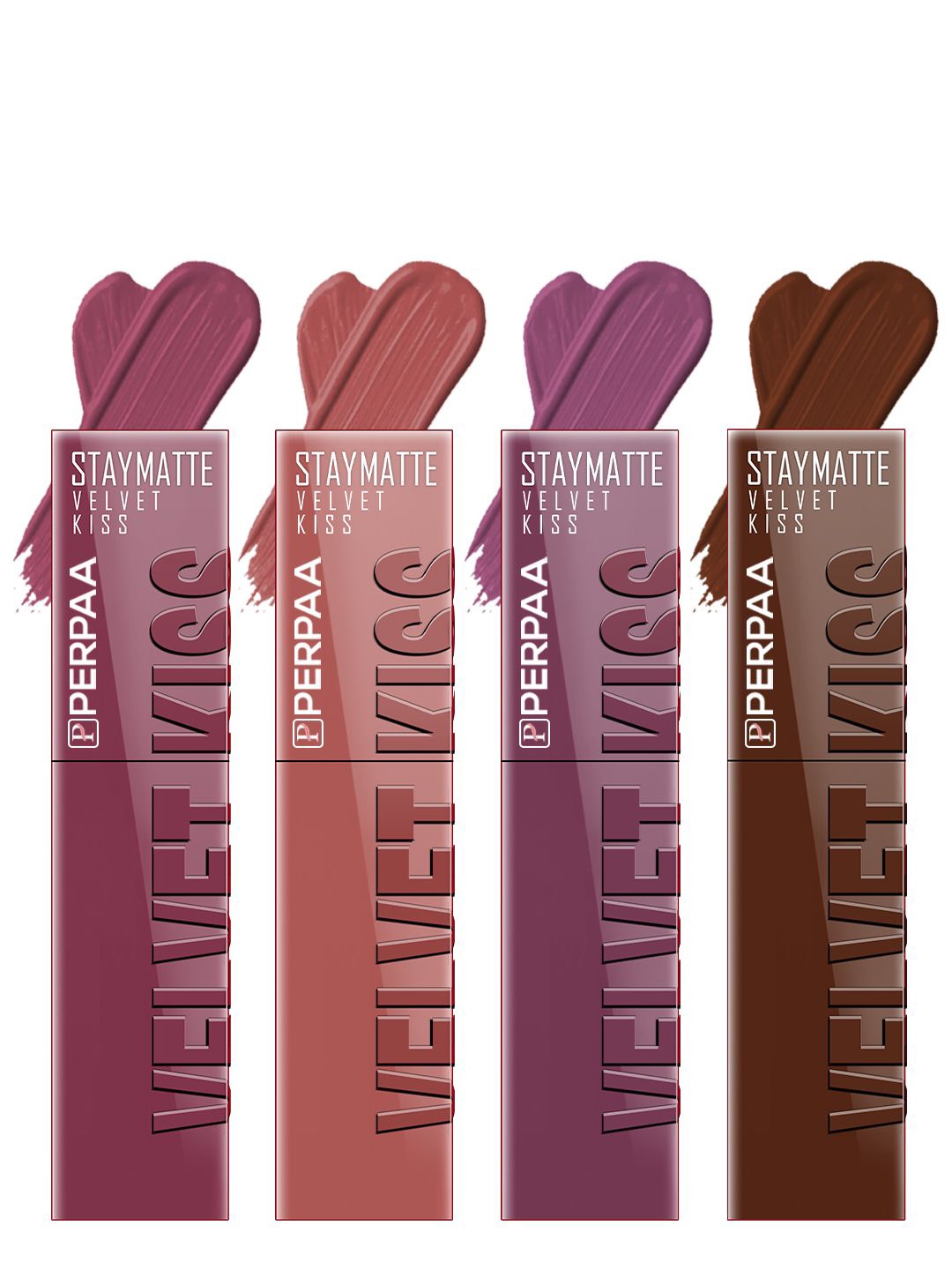 

PERPAA Velvet Kiss Set of 4 Waterproof Matte Lipstick -3.5 ml Each -Shades - 4- 5- 6- 7, Nude