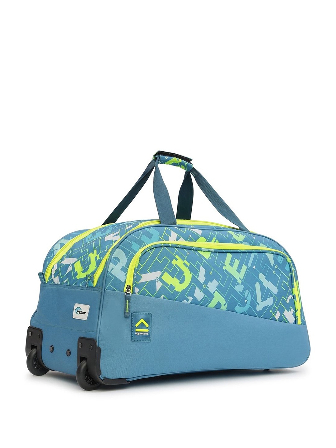 

uppercase Grid Printed Duffle Trolley Bag, Teal