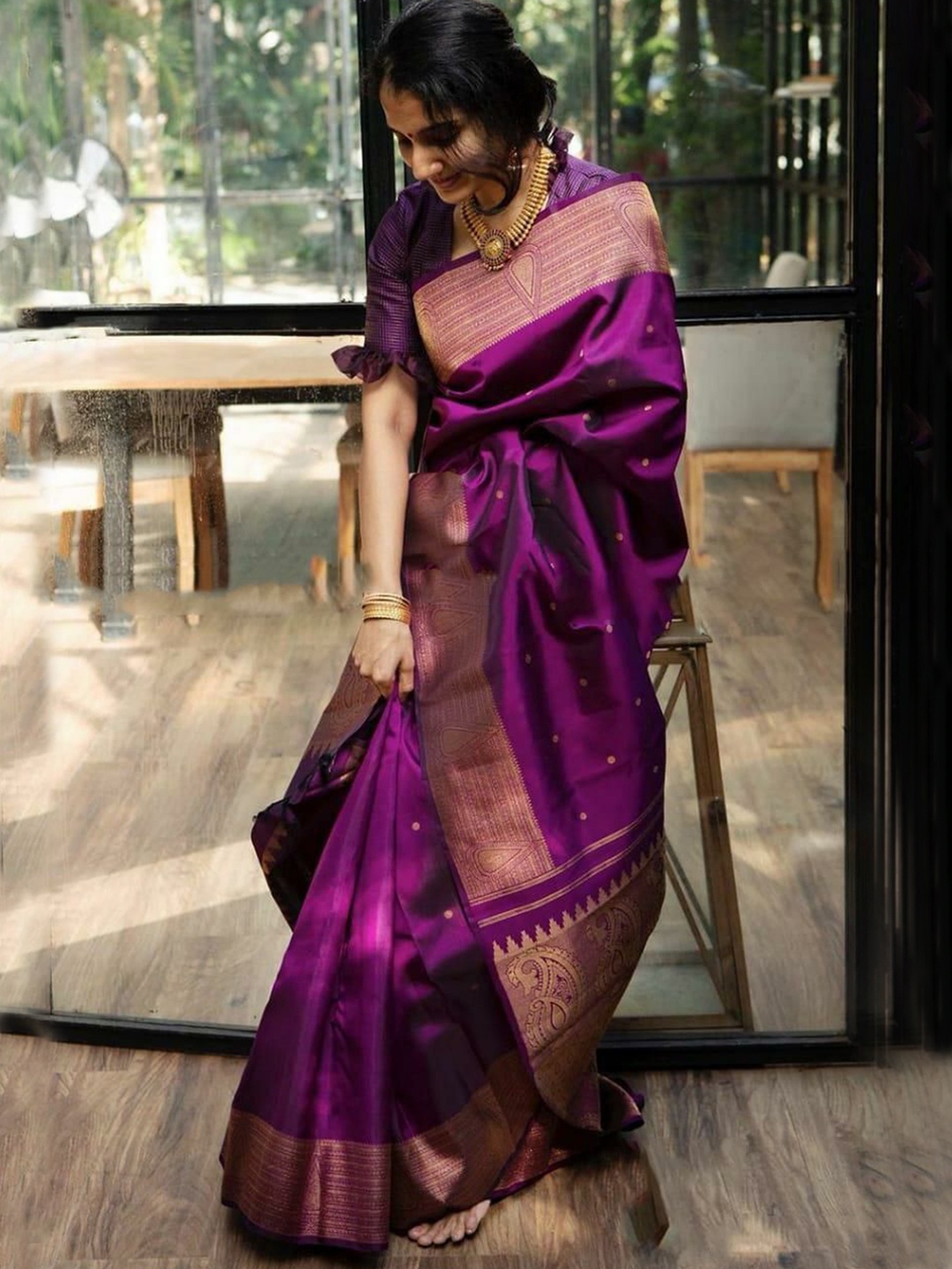 

Visit Wear Woven Design Zari Pure Silk Banarasi Saree, Purple