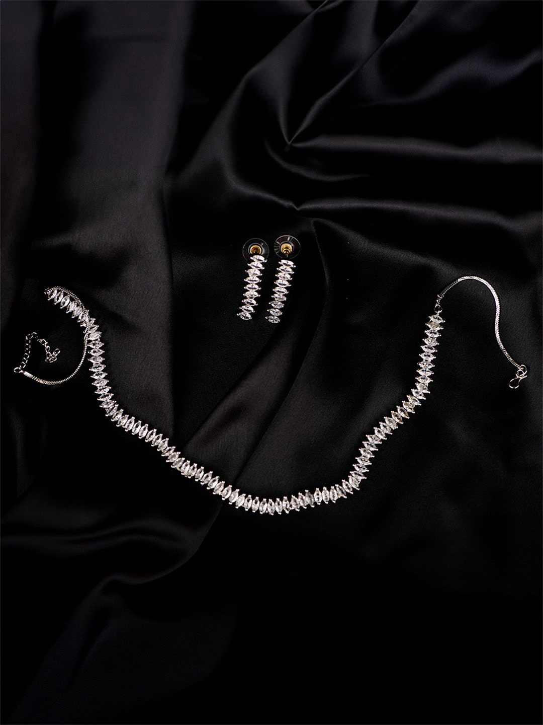 

SHARLEEZ Silver-Plated American Diamond Studded Jewellery Set, White