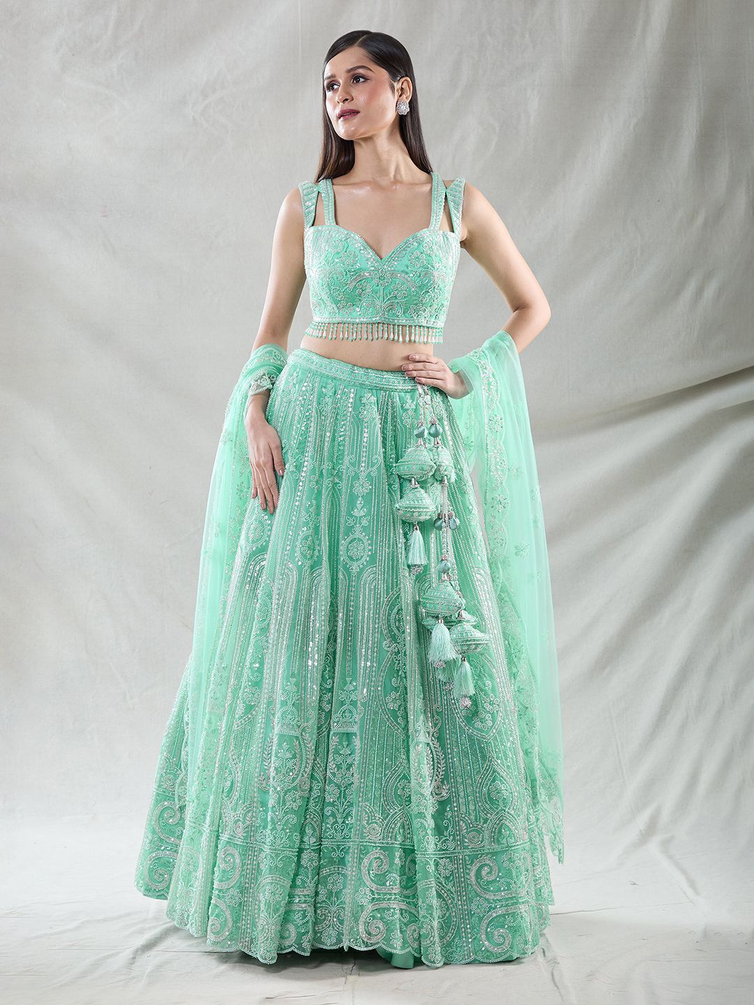 

Samyukta Singhania Embroidered Sequinned Ready to Wear Lehenga & Blouse With Dupatta, Green