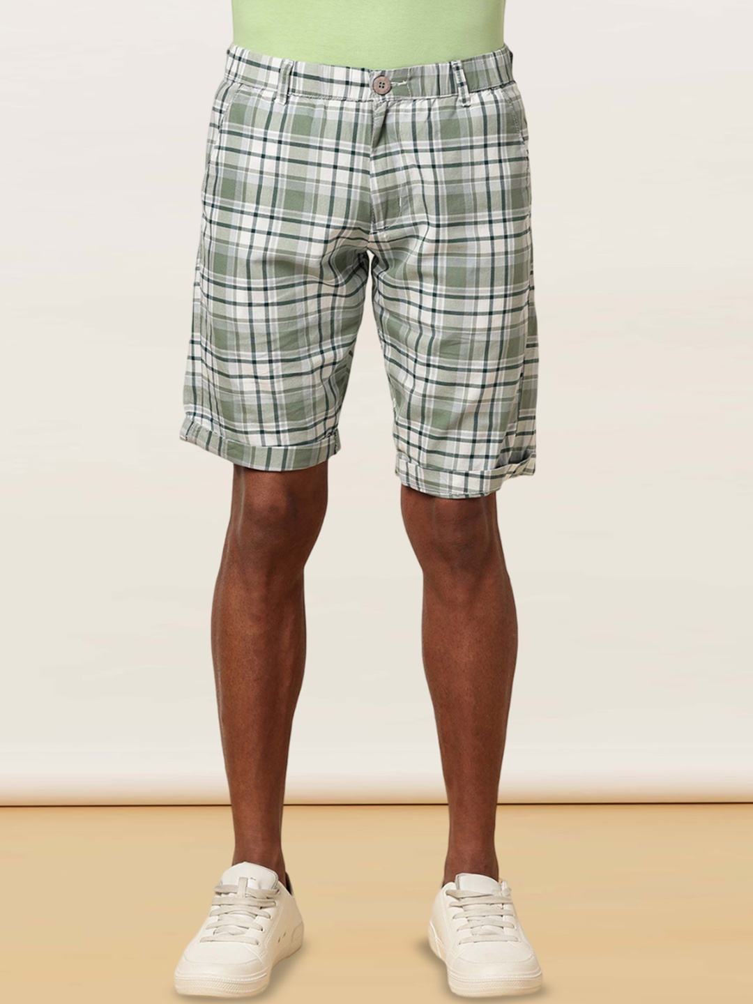 

beevee Men Checked Technology Shorts, Green