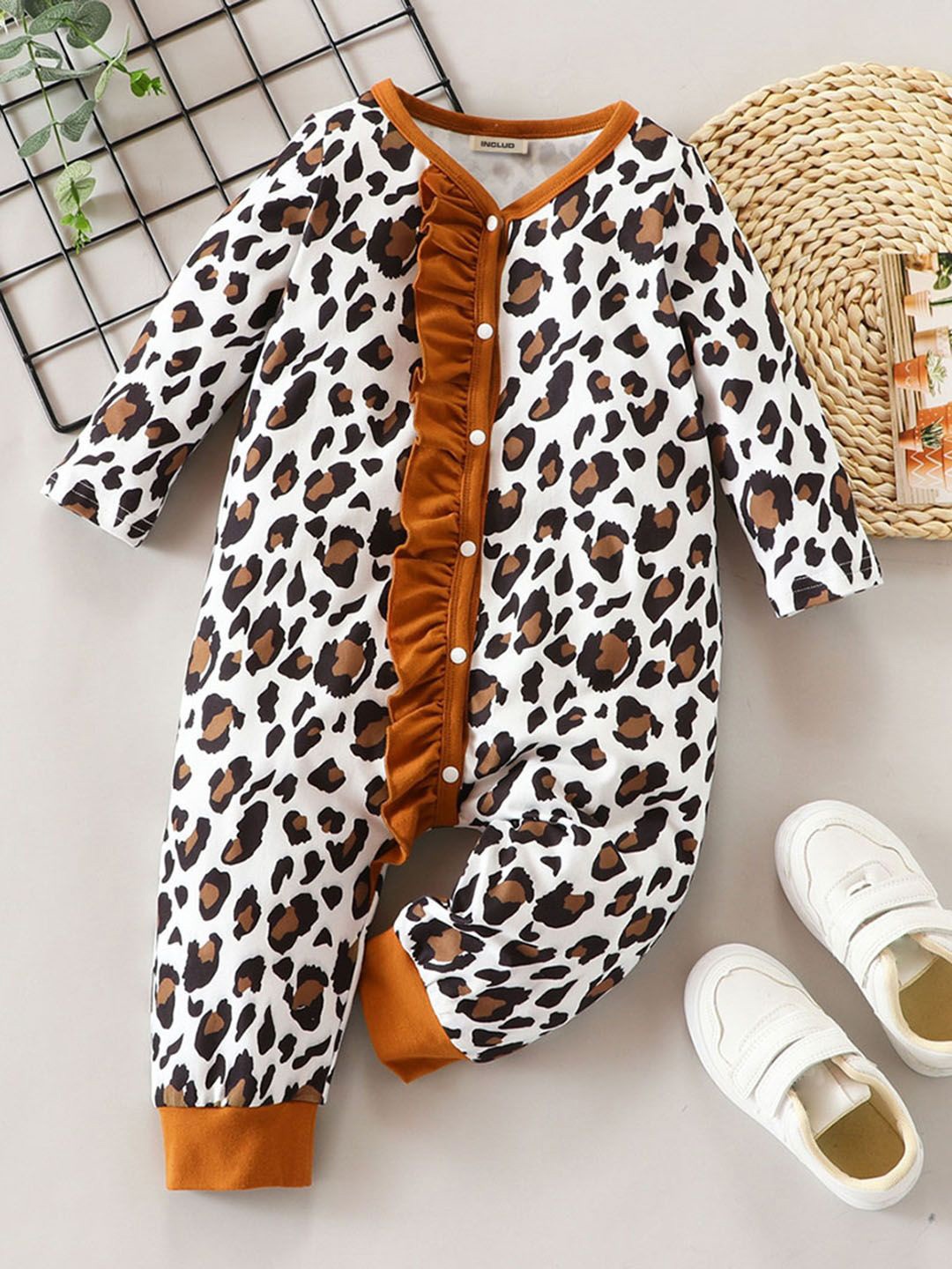

INCLUD Boys Animal Printed Rompers, White