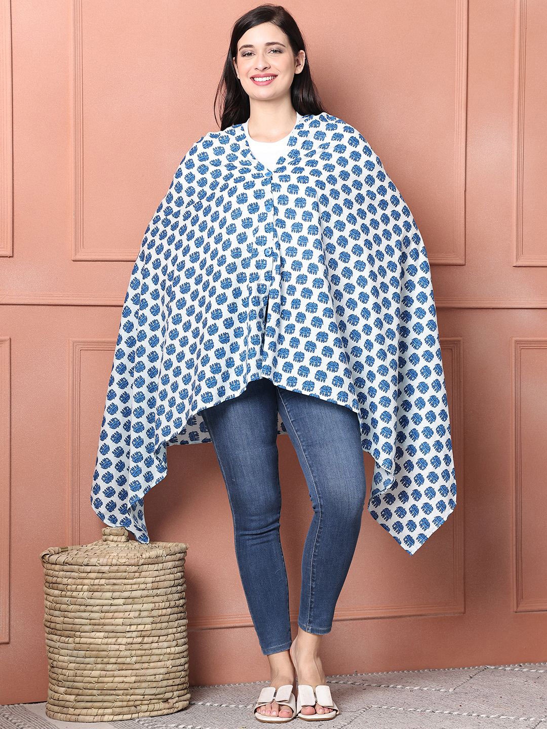 

Secret Wish Women Cotton Printed Breastfeeding Nursing Cover, Blue
