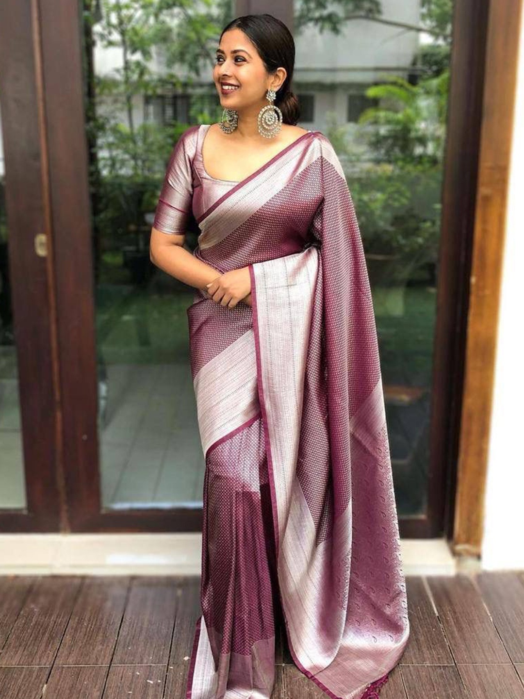 

Visit Wear Woven Design Zari Pure Silk Banarasi Saree, Purple