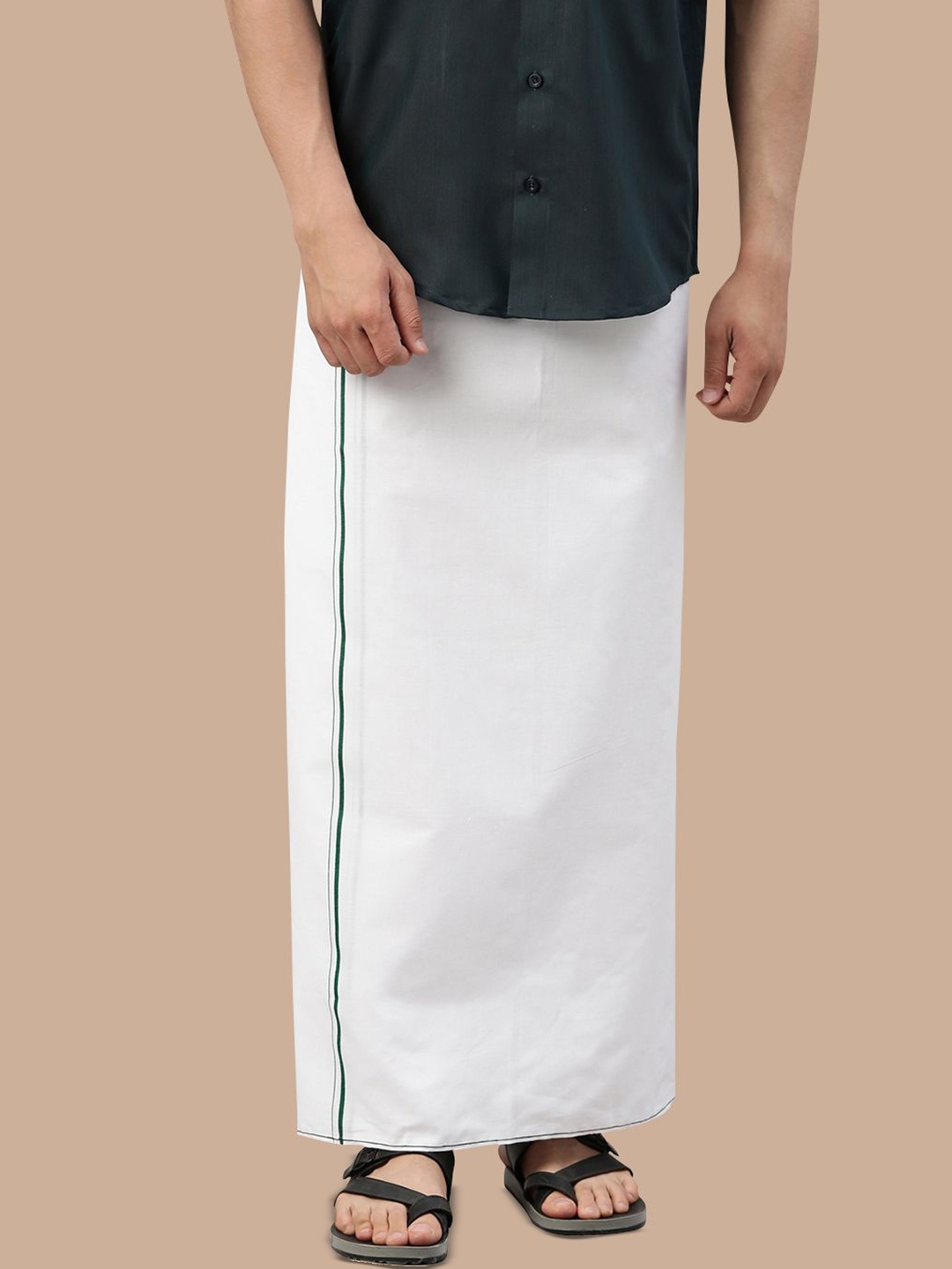 

WHITE HEART Men Pure Cotton Single Layer Dhoti with Coloured Border