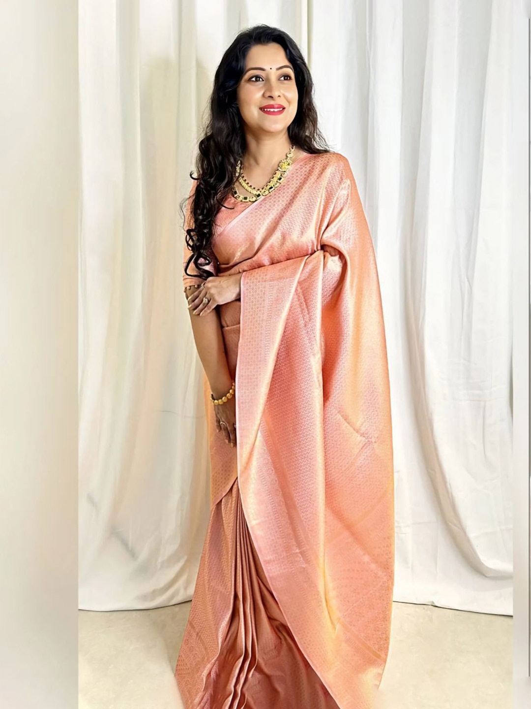 

Visit Wear Woven Design Zari Pure Silk Banarasi Saree, Peach