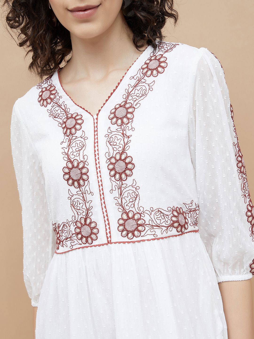 

Colour Me by Melange Women Puff Sleeve A-Line Dress, White