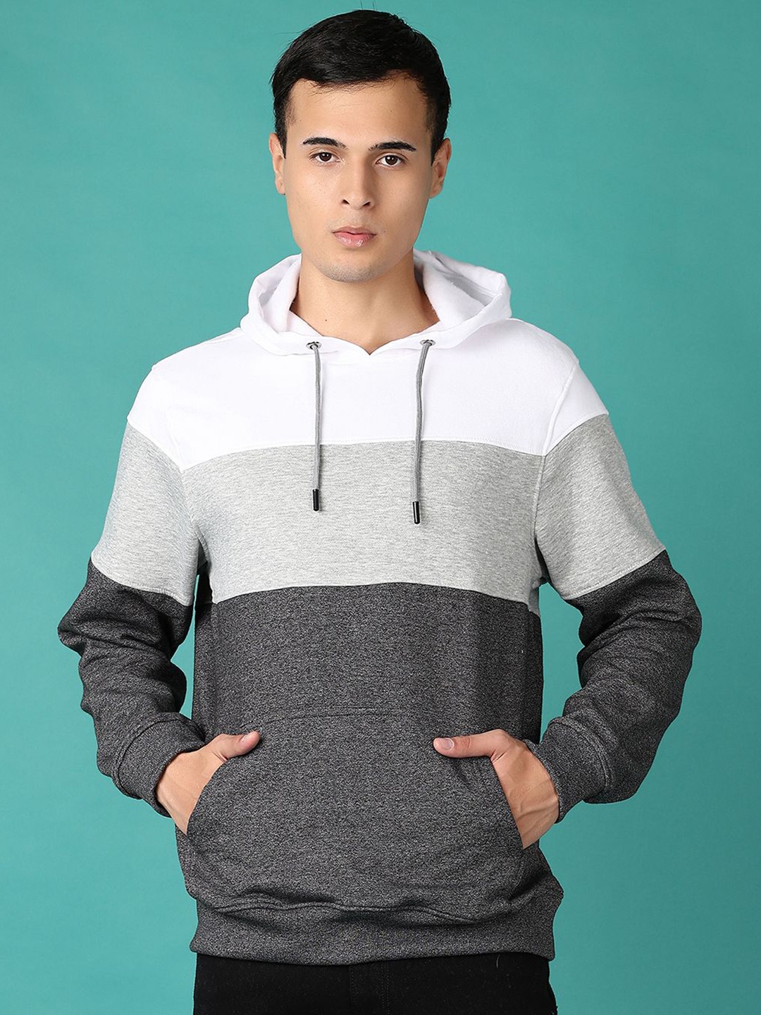 

V-Mart Men Colourblocked Cotton Sweatshirt, Charcoal