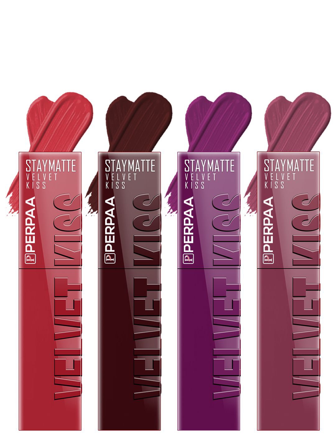 

PERPAA Velvet Kiss Set Of 4 Waterproof Matte Lipstick -3.5 ml Each -Shades -1- 2- 3- 4, Red