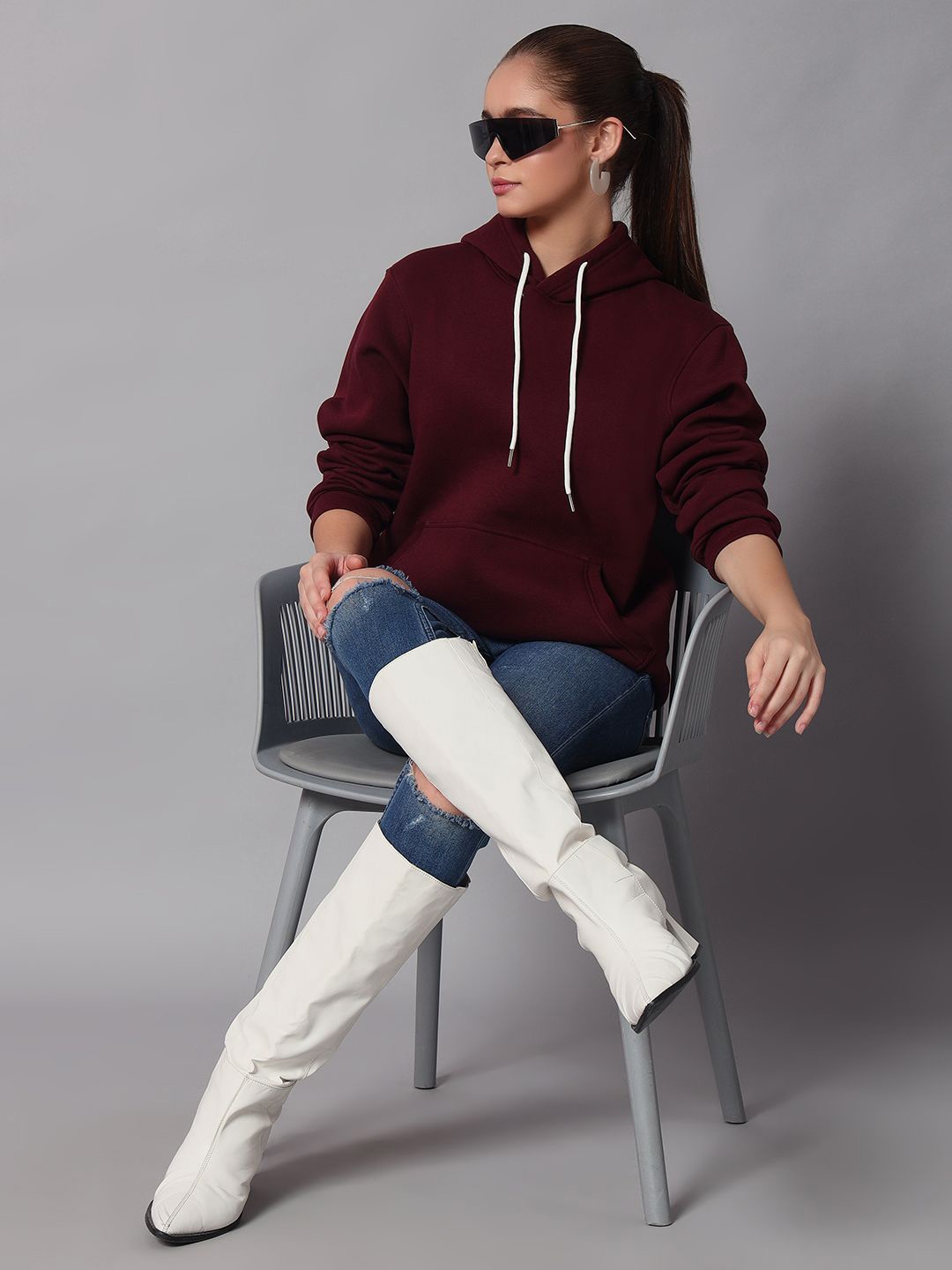 

Obaan Women Hooded Pullover Sweatshirt, Maroon