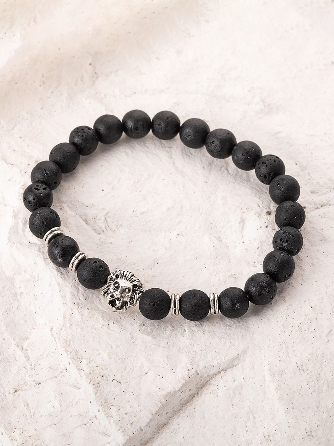 

Jewels Galaxy Men Silver-Plated Beaded Elasticated Bracelet