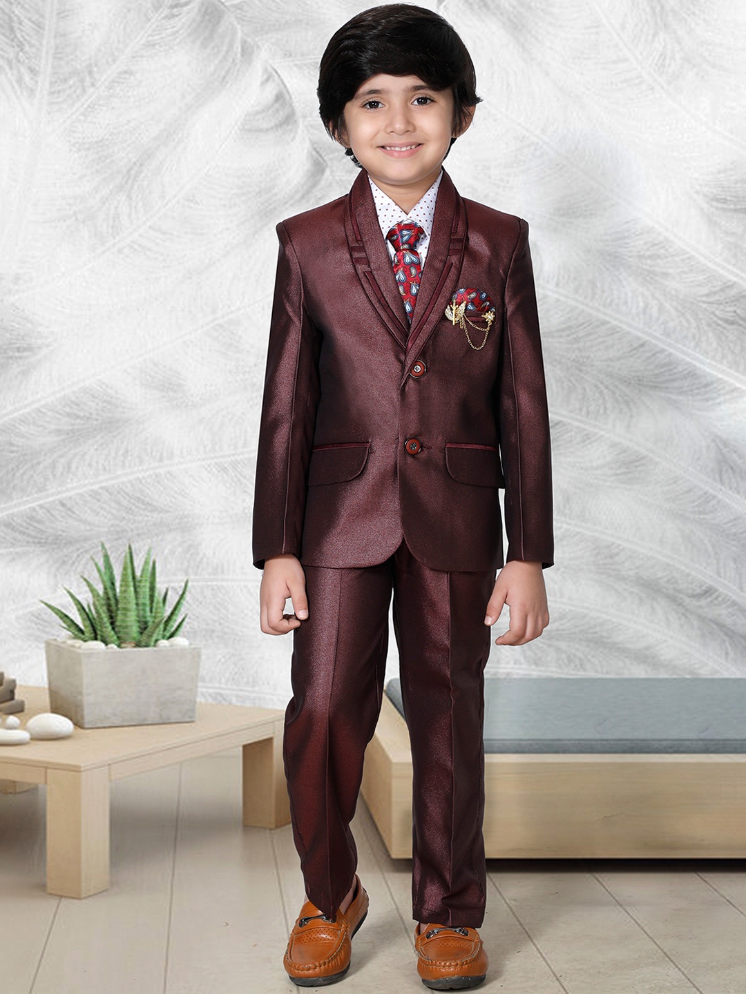 

BAESD Boys Single-Breasted Four-Piece Party Suit, Maroon