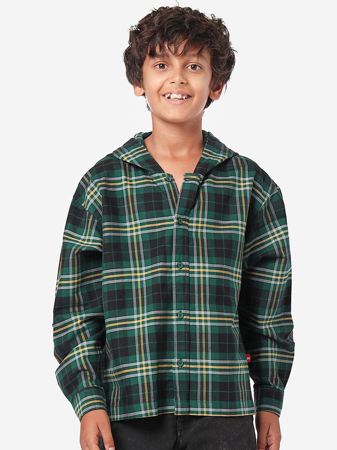 

BONKIDS Boys Hood Checked Cotton Casual Shirt, Green