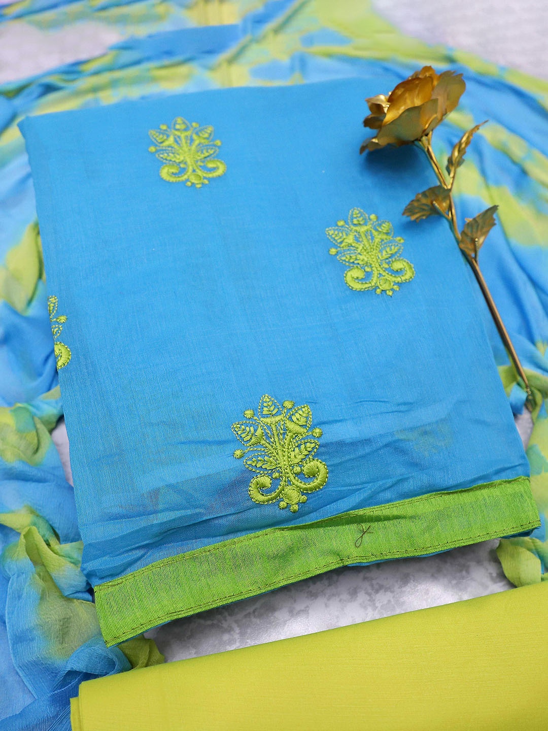 

Maroosh Embroidered Unstitched Dress Material, Turquoise blue