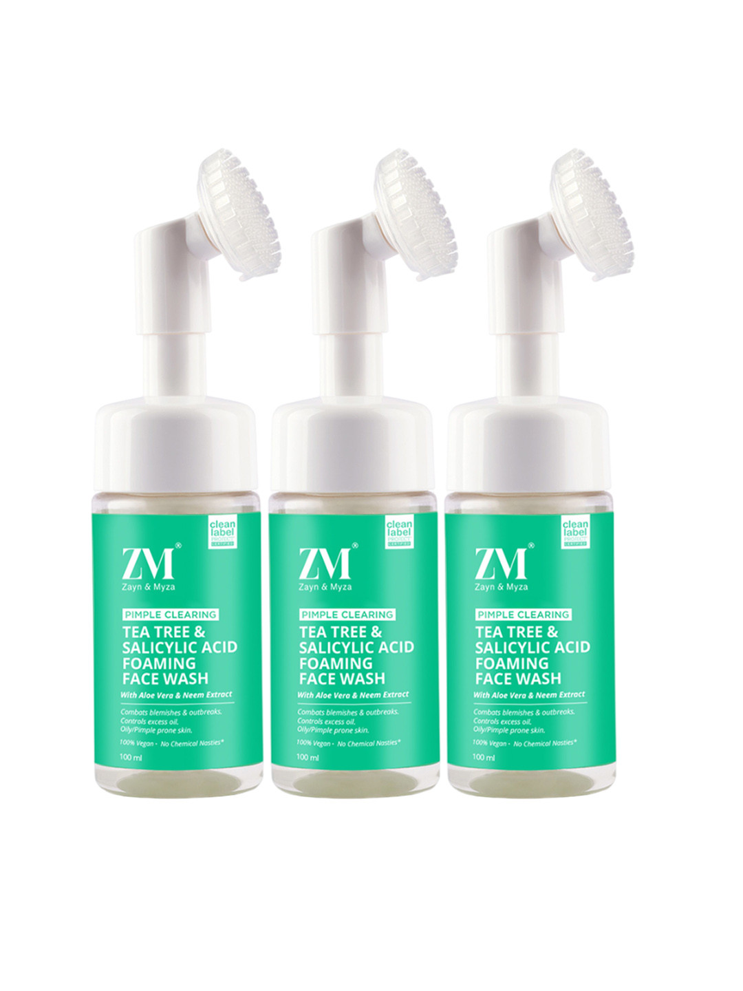 

ZM Zayn & Myza Set Of 3 Pimple Clearing Tea Tree & Salicylic Acid Face Wash -100 ml Each, Transparent