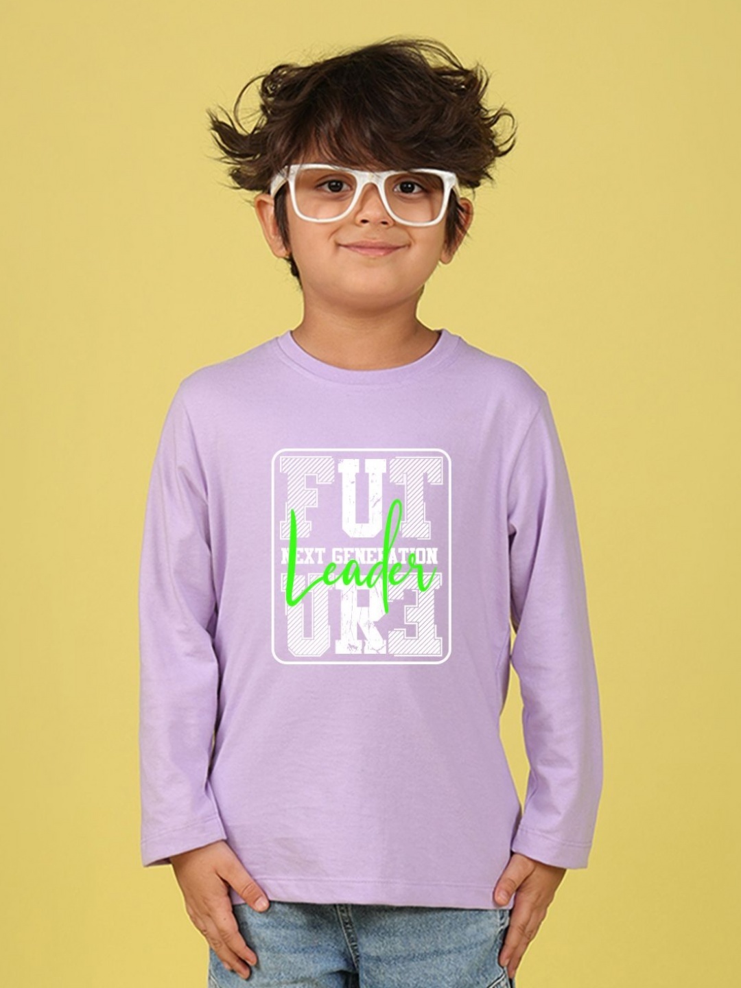 

NUSYL Boys Typography Printed Round Neck Cotton T-shirt, Lavender