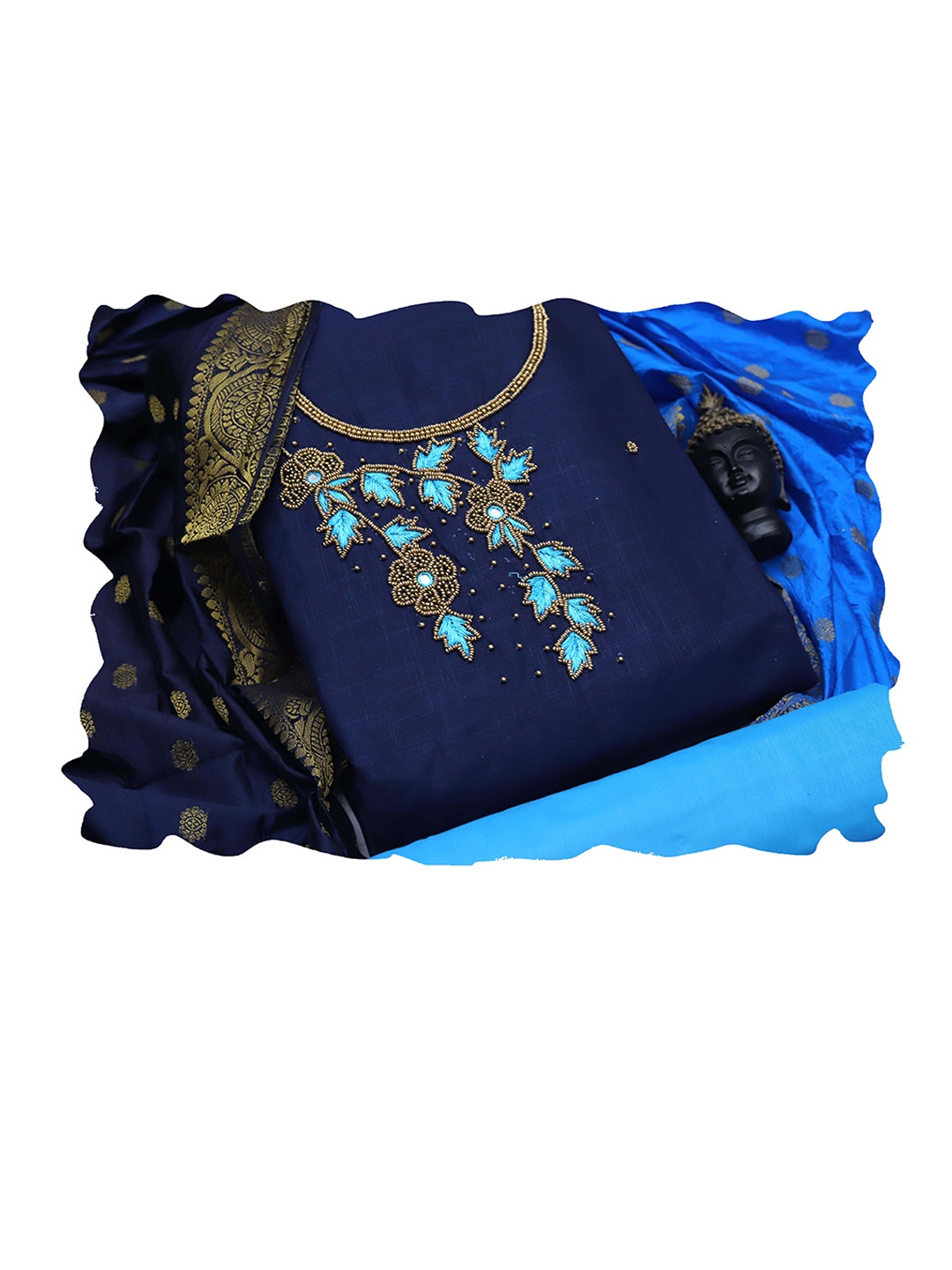 

Maroosh Embellished Unstitched Dress Material, Blue