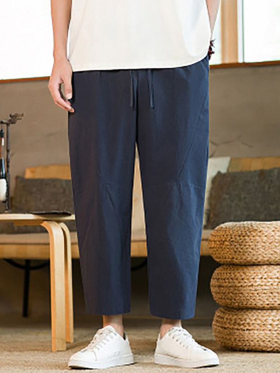 

StyleCast x Revolte Men Cotton Mid-Rise Chinos Trousers, Navy blue