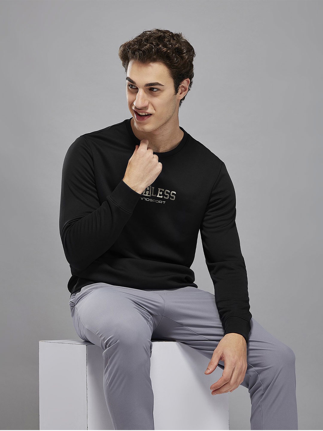 

Technosport Men Printed Antimicrobial Sweatshirt, Black